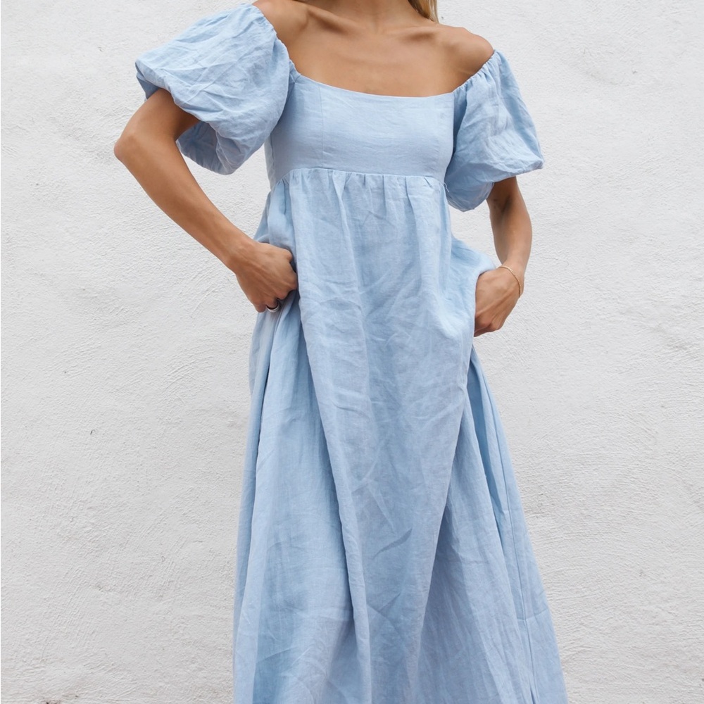 Worth Collective | Linen Maxi Dress in Light Blue